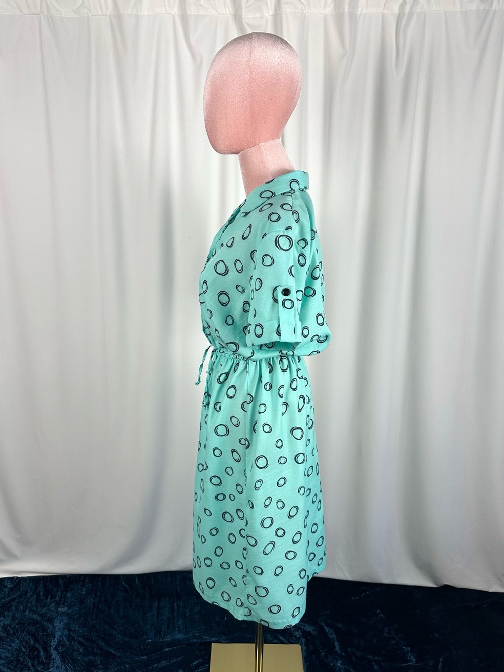 Vintage David Bradley Mint Abstract Polka Dot Print Shirt Dress M/L - Picture 11 of 16